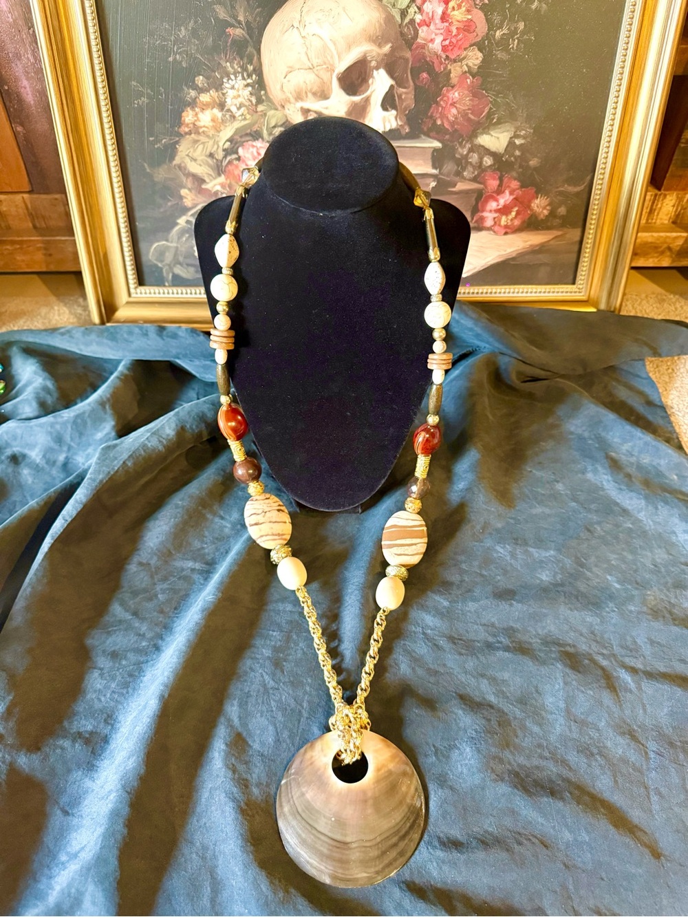 Shell Pendant Beaded Statmenr Necklace